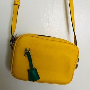Yellow J. Crew across body bag with green detail